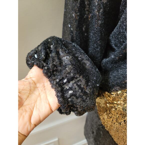 ELOQUII Bodycone Dress Women's Size 28 Black Gold 100% Polyester Long Sleeves - Picture 7 of 16